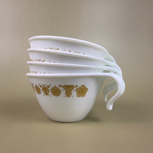 Vintage Pyrex Butterfly Gold Cups – Set of 4 | White Milk Glass | Mid-Century - Picture 3 of 9